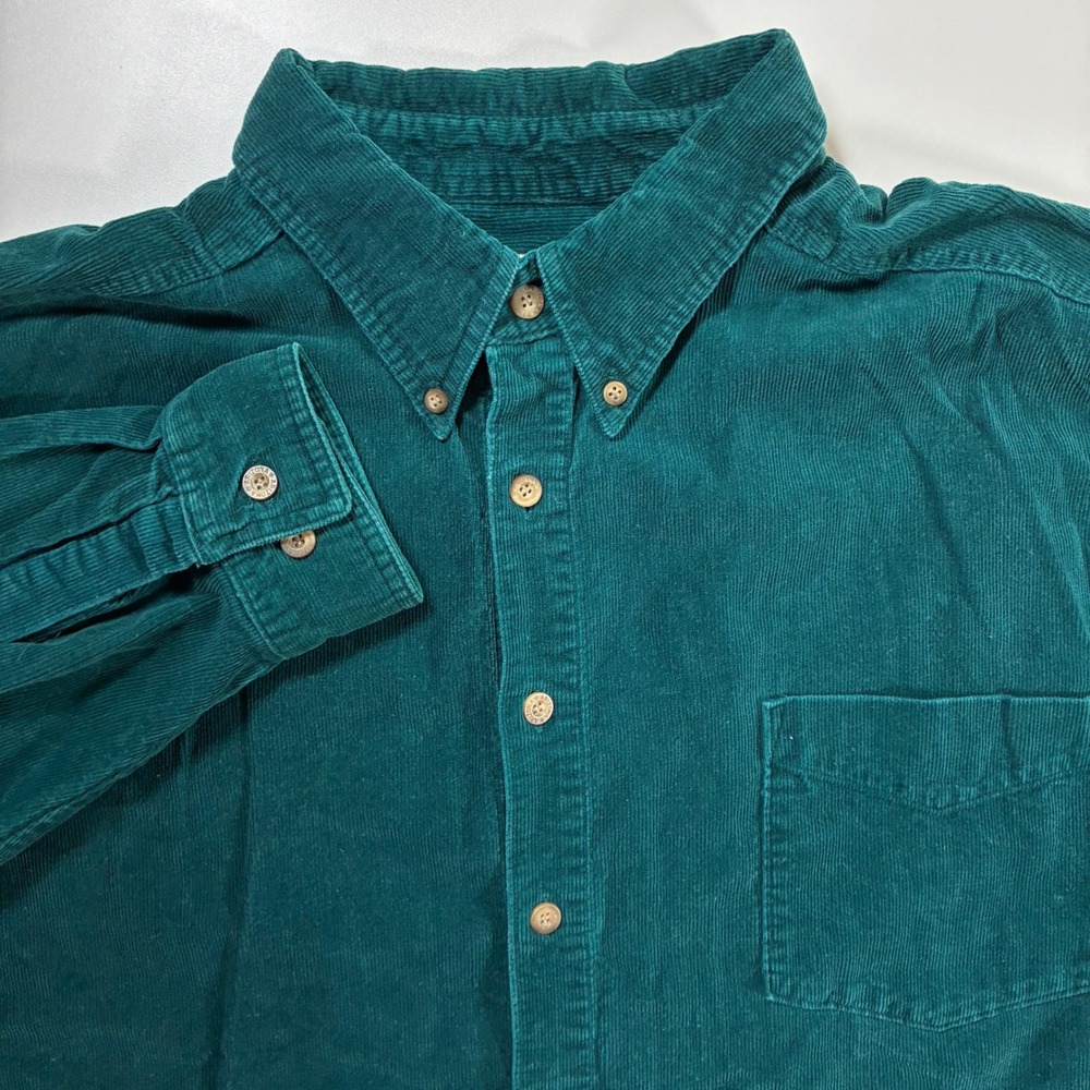 Vintage Arizona Jean Company Corduroy Shirt 2XL Green Long Sleeve Button Down